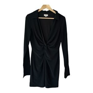 Superdown Black Twist Front Long Sleeve Mini Dress